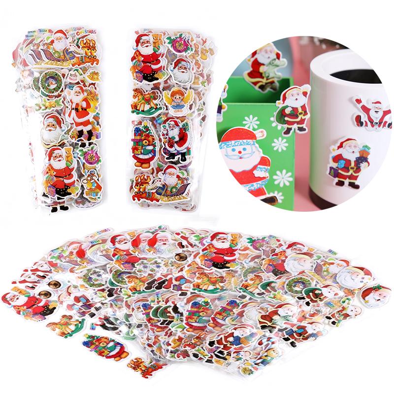 Christmas Style 3D Sticker 6/12Sheets Set Cartoon Santa Claus Bubble Stickers Classroom Mark DIY Decorating Props Stationery ZYF