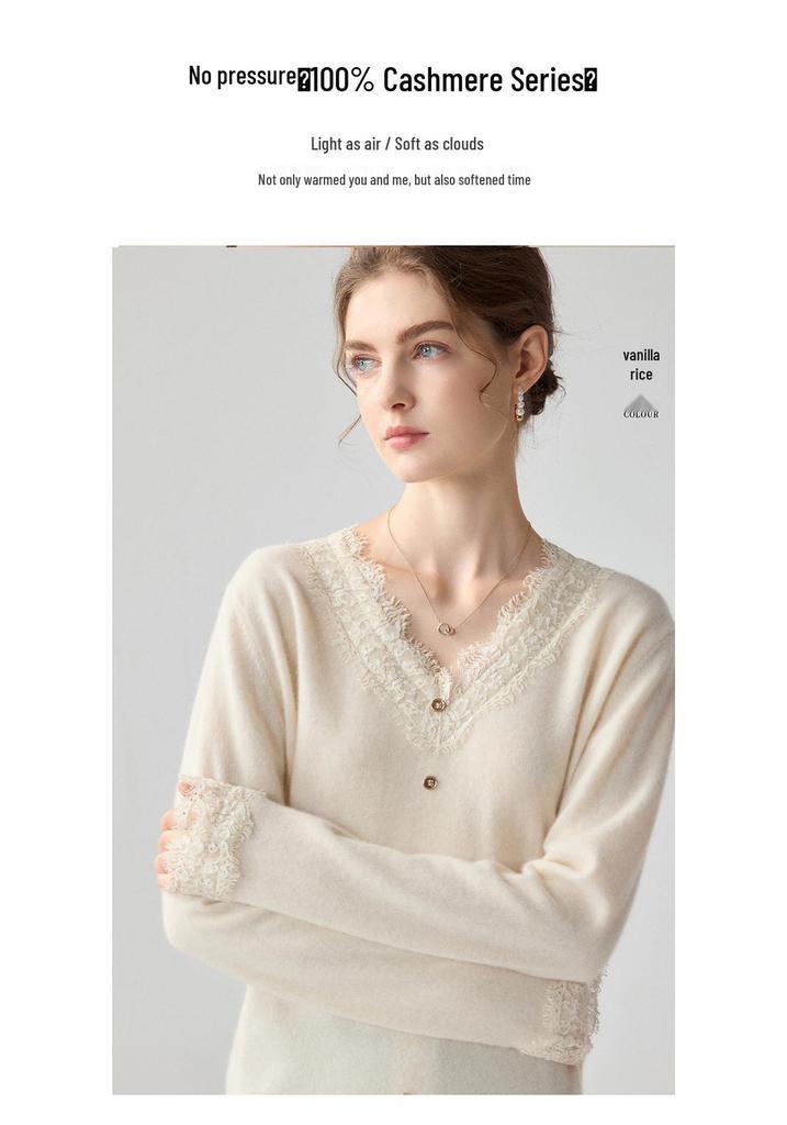 Lekasha Women's Cashmere Knitted Lace Sweater with Loose Elegant Collar