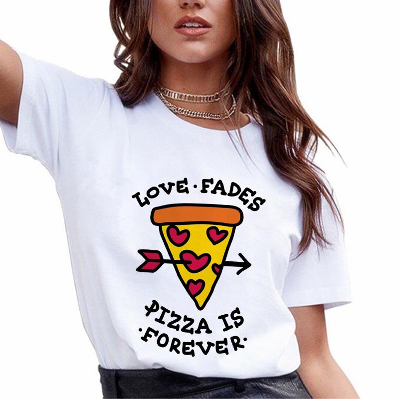 

New Funny T Shirt Design Lady Girl Fast Food Clothes Hamburger And Fries Pizza T-Shirt Woman Cute Fashion Tops S білий