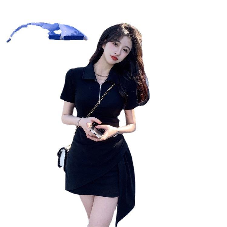 Summer Short-sleeved Polo Dress Women's Year New Irregular Waist-wrapped Hip Short Skirt Slim Spice Skirt