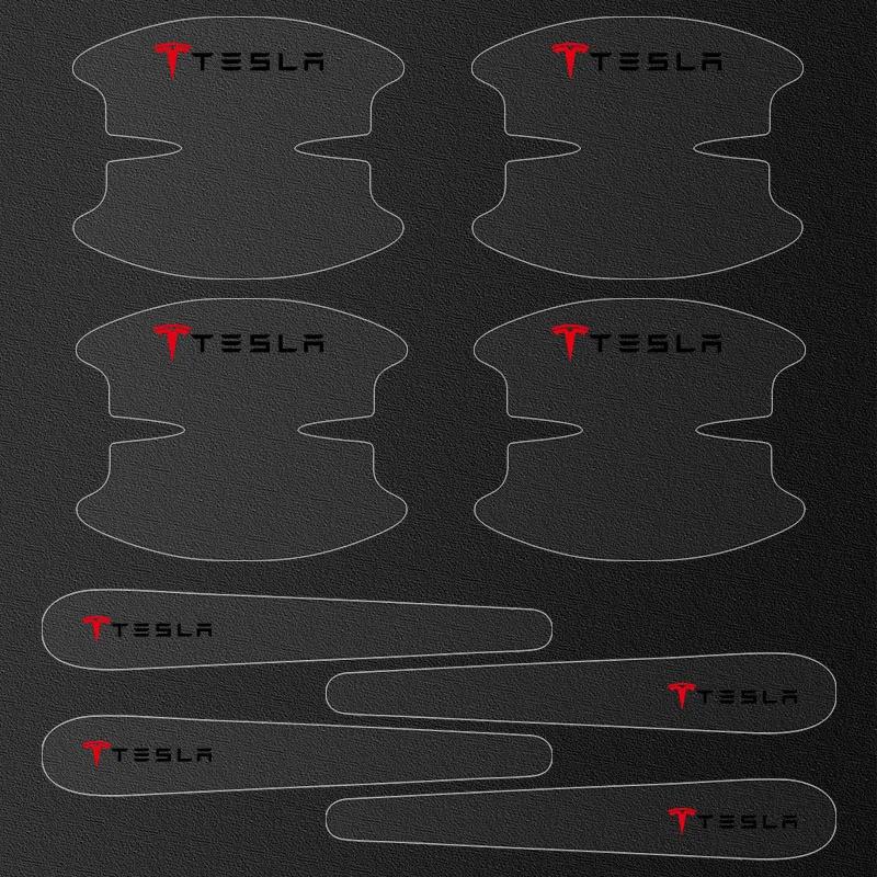 FHR1 8Pcs Car Accessories Anti-wear Transparent Door Handle Protective Sticker For Tesla Model 3 2021 S X Y Style Roadster Invader