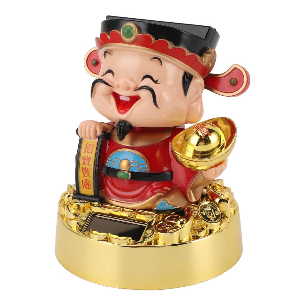 Solar Swinging God of Wealth Figurine Statue God of Fortune Car Dashboard Ornament Feng Shui Decor Gift Chinese New Year Gift