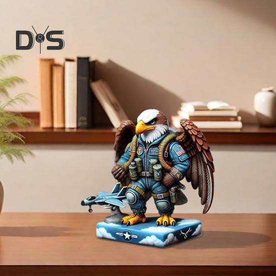 Eagle Soldier Statue Resin Military Eagle Figurine Patriotic Desktop Soldier Ornament for Home Entrance Living Room Decor Independence Day
