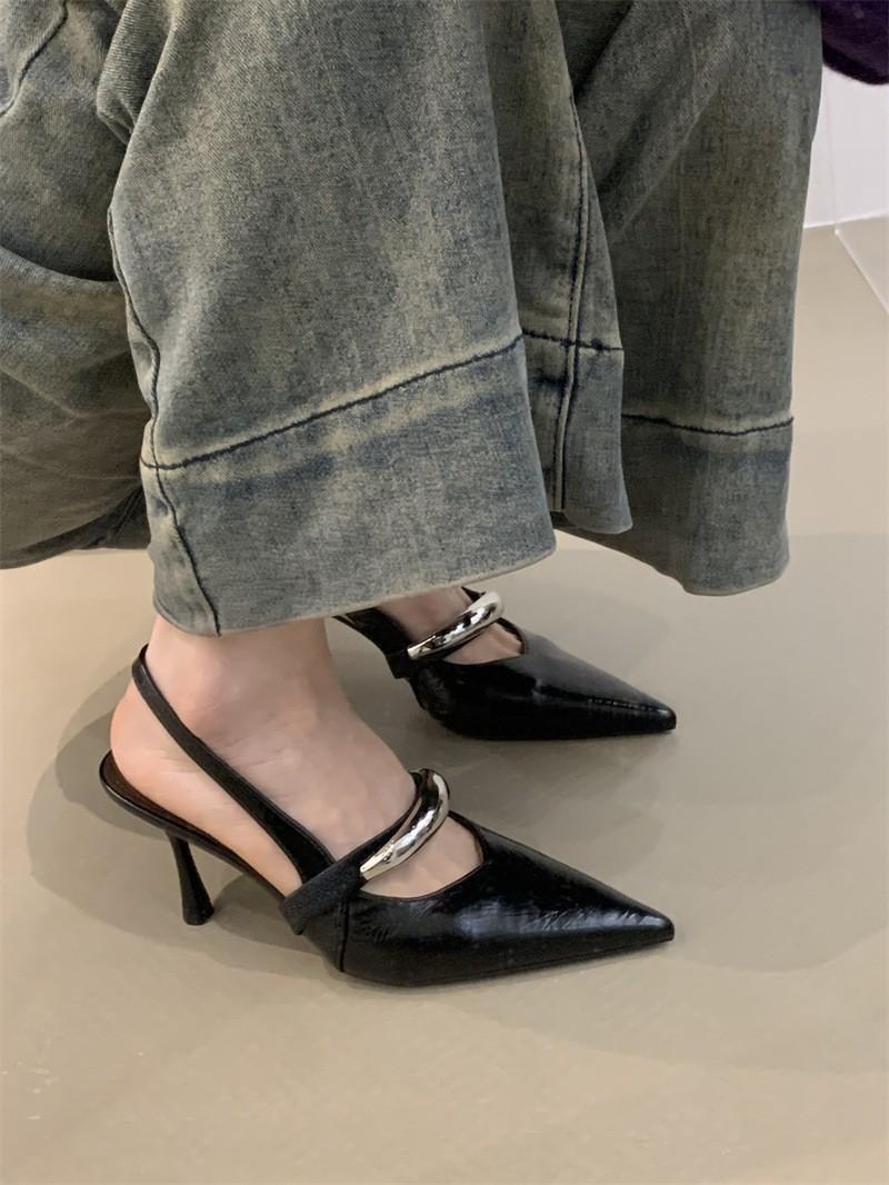 

Французские нишевые босоножки на высоком каблуке 2025 весна и лето новый темперамент элегантная металлическая пряжка слово с тонким каблуком пустые туфли 35