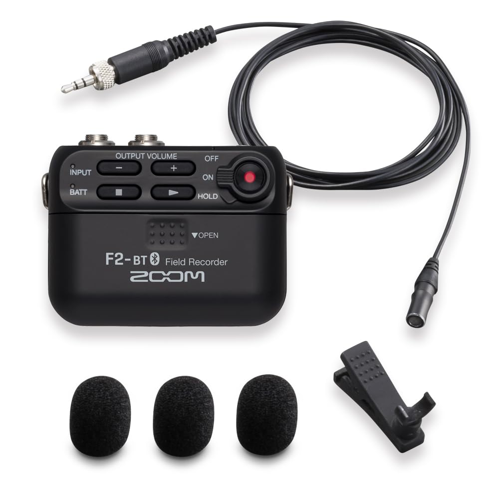 Zoom Field Easily Attaches To Clothing or Remote Battery Perfect for TV and YouTube Location and F2 Series Extended F2-BT/B Recorder, 32-bit