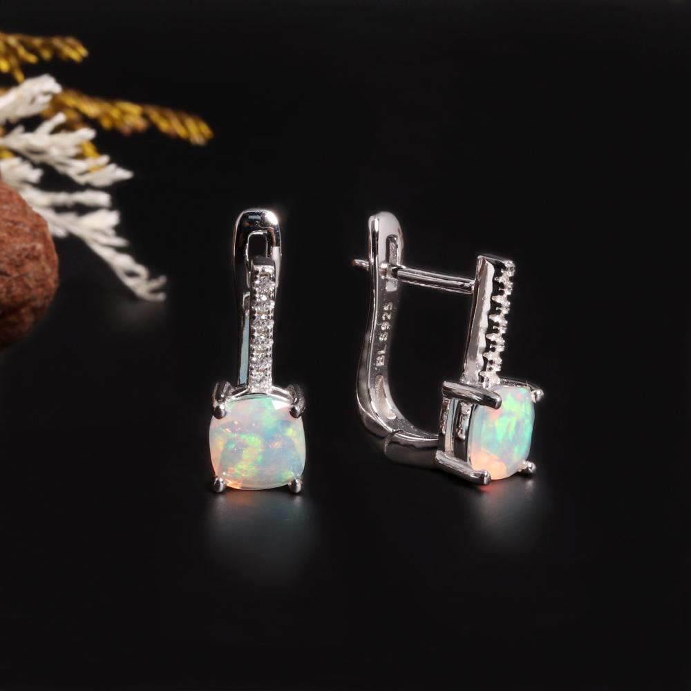 Colorful October Birthstone Rare Gems Natural Opal Earrings 925 Sterling Silver Birthday Gifts for Women and Girls
