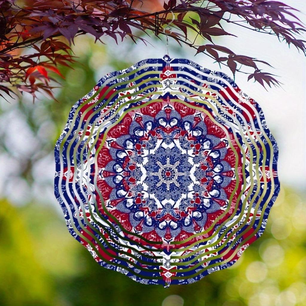 2D Spinning Metal Wind Chime Colorful Hanging Decor for Garden Window Yard Outdoor Decoration Rotating Mandala Art Wind Spinner