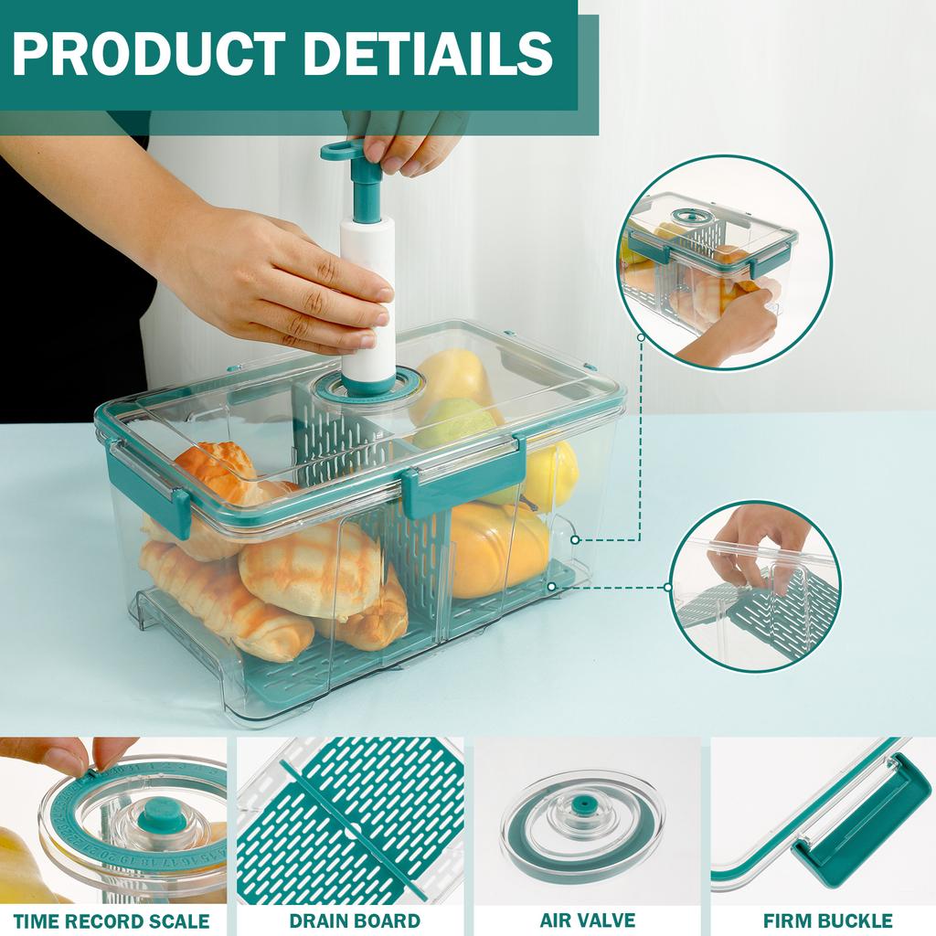 Bread Box Rectangular Airtight Bread Storage Container Bread Keeper Time Recording Bread Holder with Vacuum Pump for Kitchen New