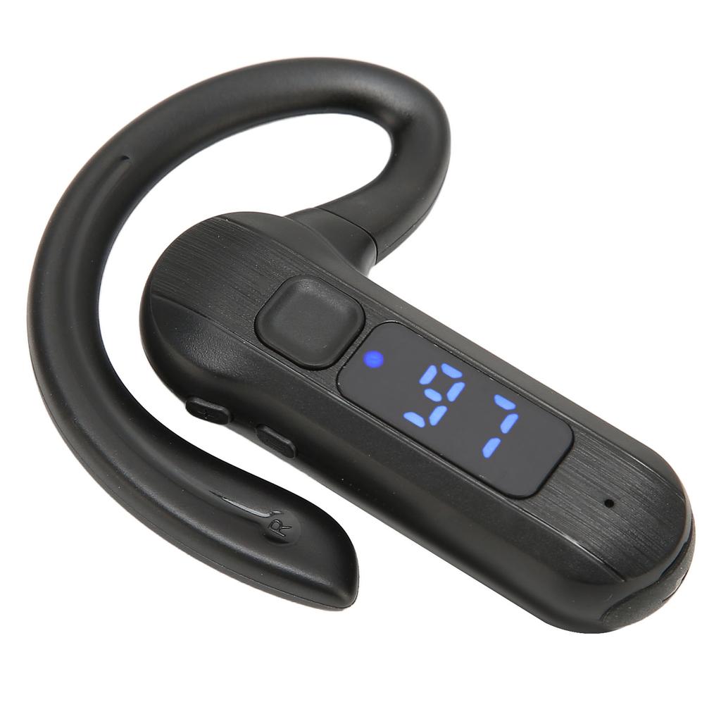Single Ear Bone Conduction Headset Digital Display Voice Control Answering Wireless Earphone for Sports Business Black