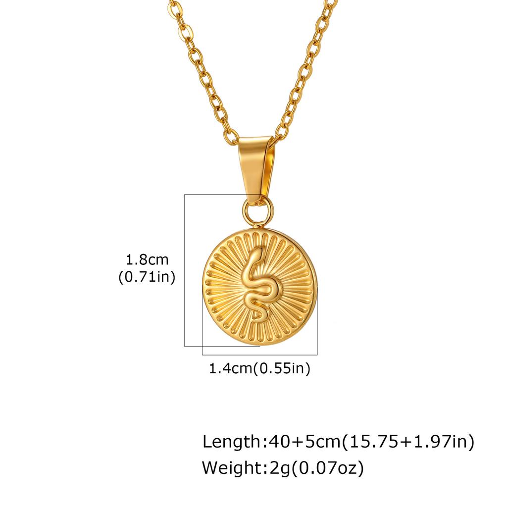 Wind Ladies Necklace, 18K Gold-Plated Stainless Steel Embossed Snake Pattern Round Pendant Necklace Pn-2291
