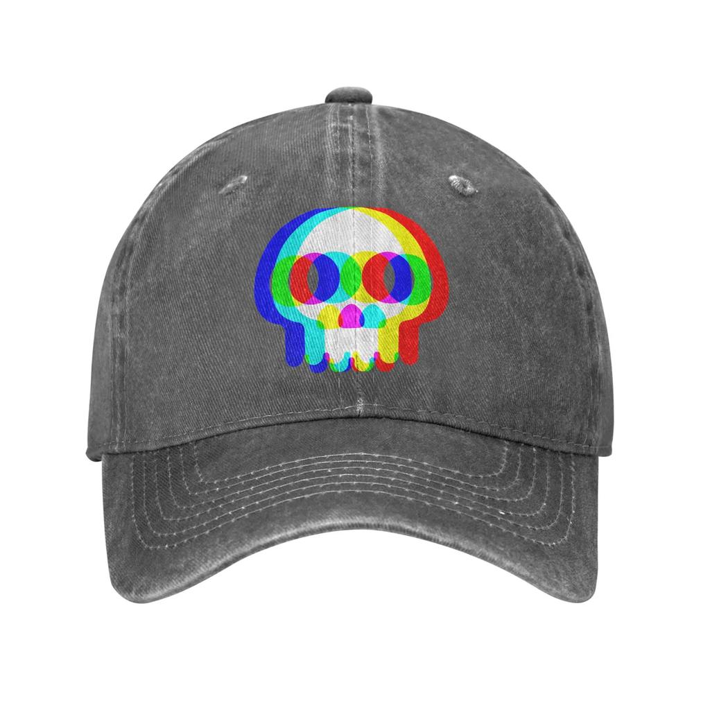 Funny Skull Trippy Vaporwave Halloween Baseball Caps Retro Distressed Washed Techno Rave EDM Snapback Hat Outdoor Adjustable Hat