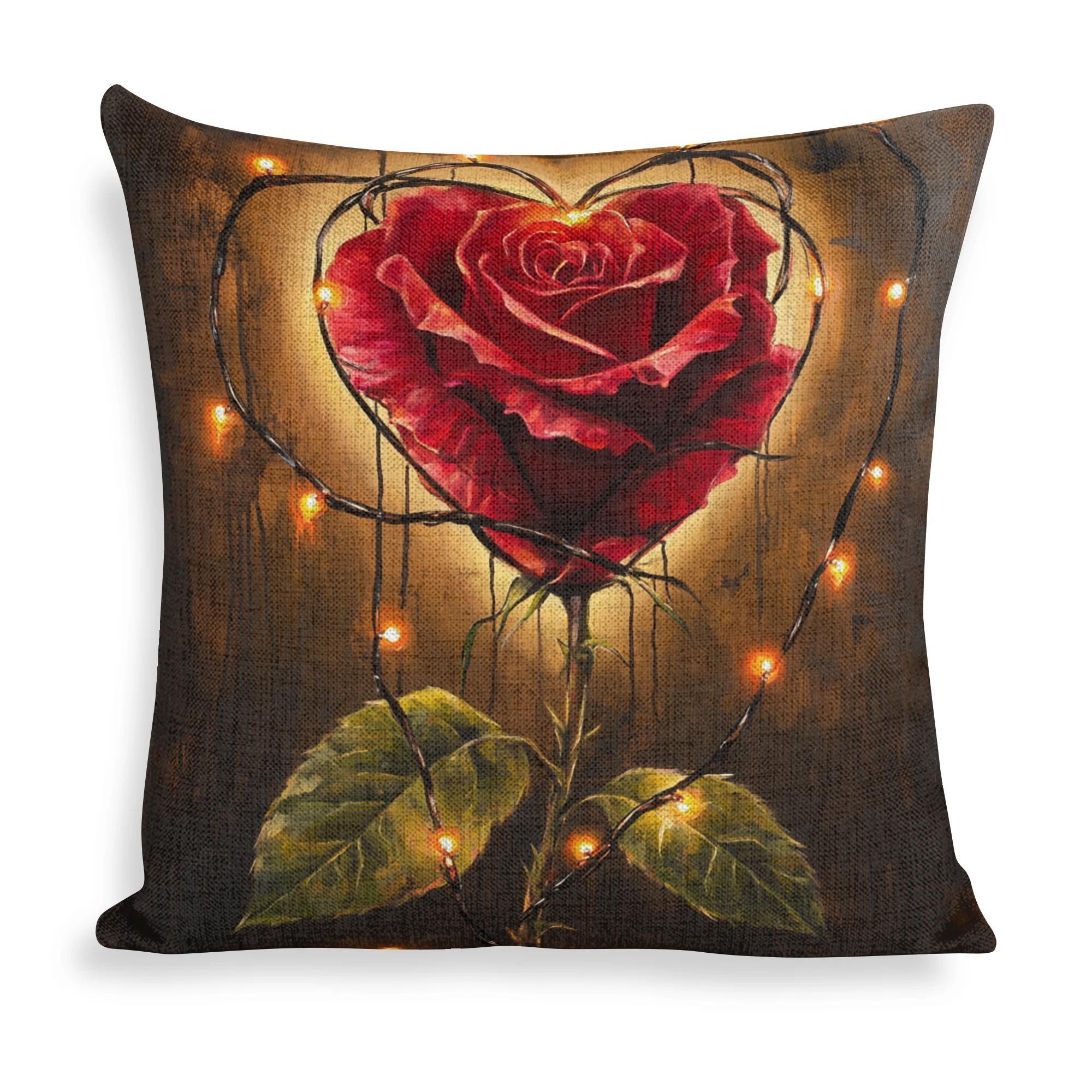 Наволочка-подушка Красная Роза и Сердце со Светом ко Дню Святого Валентина - Декор для Дома Офиса и Автомобиля 40x40cm16x16inch 596₽
