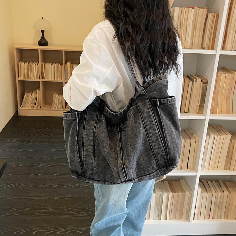Borsa Tote in Denim Borsa a Spalla da Donna Borsa a Mano di Grande Capacità