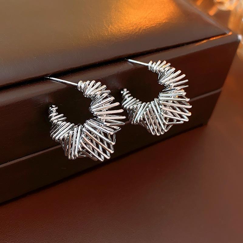 Women's Irregular Mesh Twist Hollow Earrings Niche Cool High-end 18K Titanium Steel Earrings Jewelry