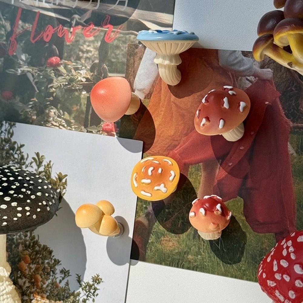 6pcs 3D Mini Mushroom Fridge Stickers Simulated Forest Theme Miniature Figurines Magnetic Micro Landscape Ornaments Home Decor