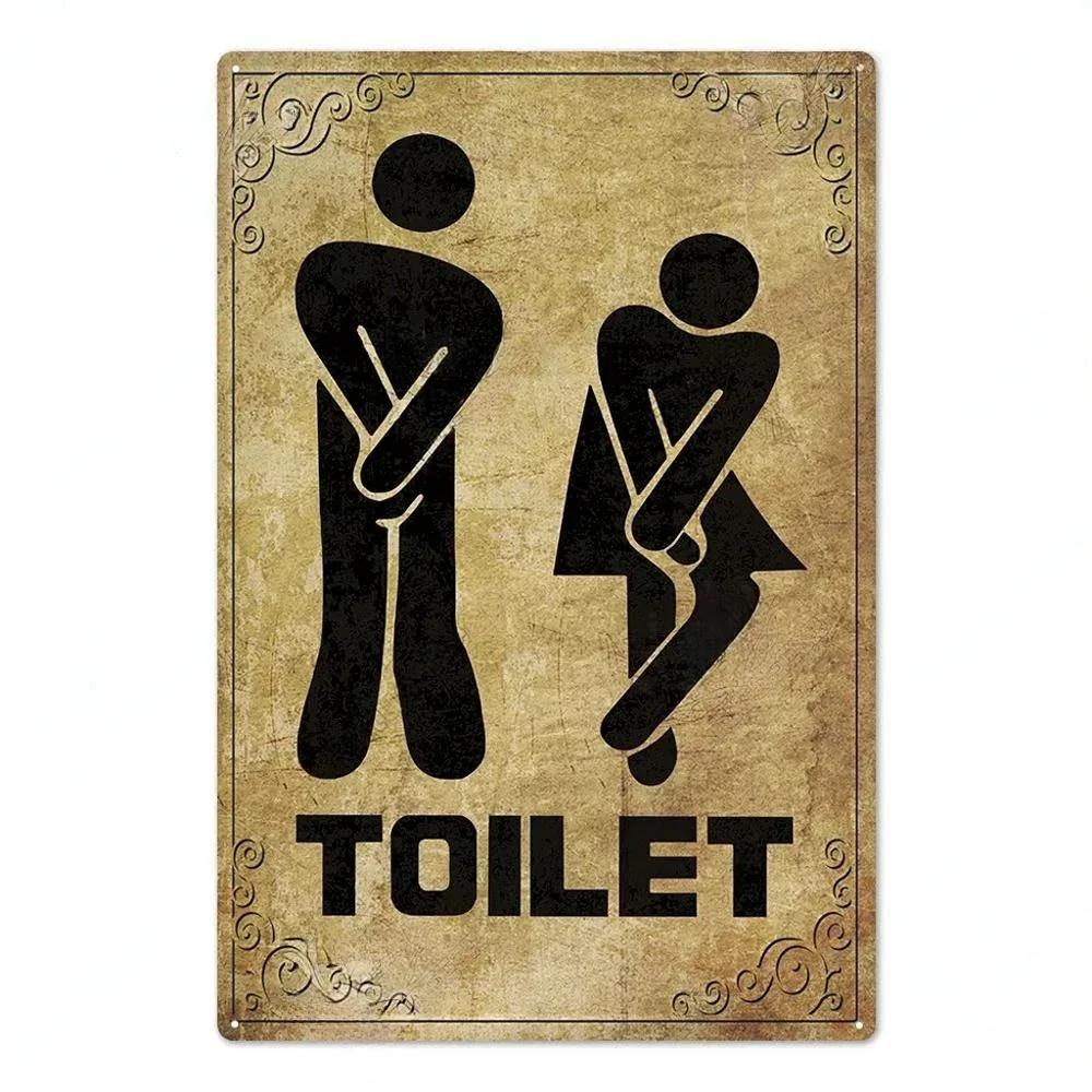 Vintage Toilet Sign Funny Metal Tin Sign Plaque WC Lavatory Toilettes Wall Art Bar Club Bathroom Restroom Toilet Wall Decoration
