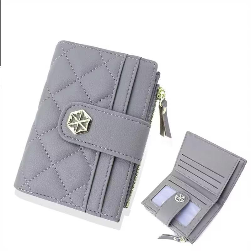 BOISEEN New Women's Short Wallet Multi-card Buckle Zipper Change Bag Fashion Quilted Card Bag