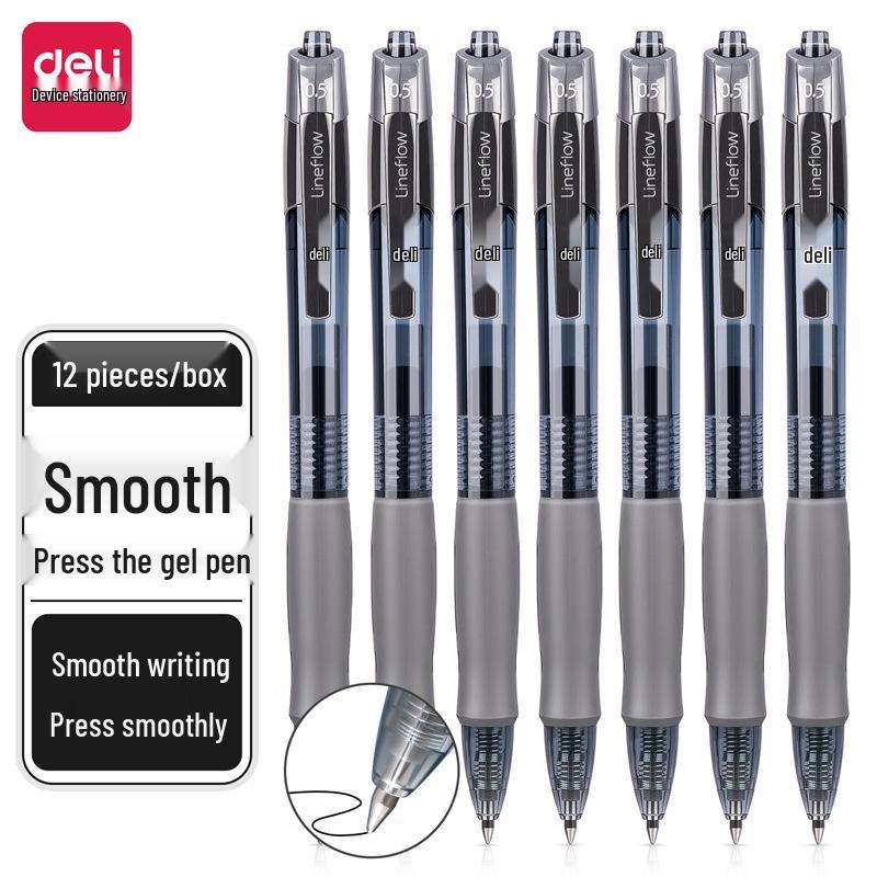 Deli S08 High-Gloss Quick-Dry Black Gel Pen, Transparent Design, Fine Tip for Students
