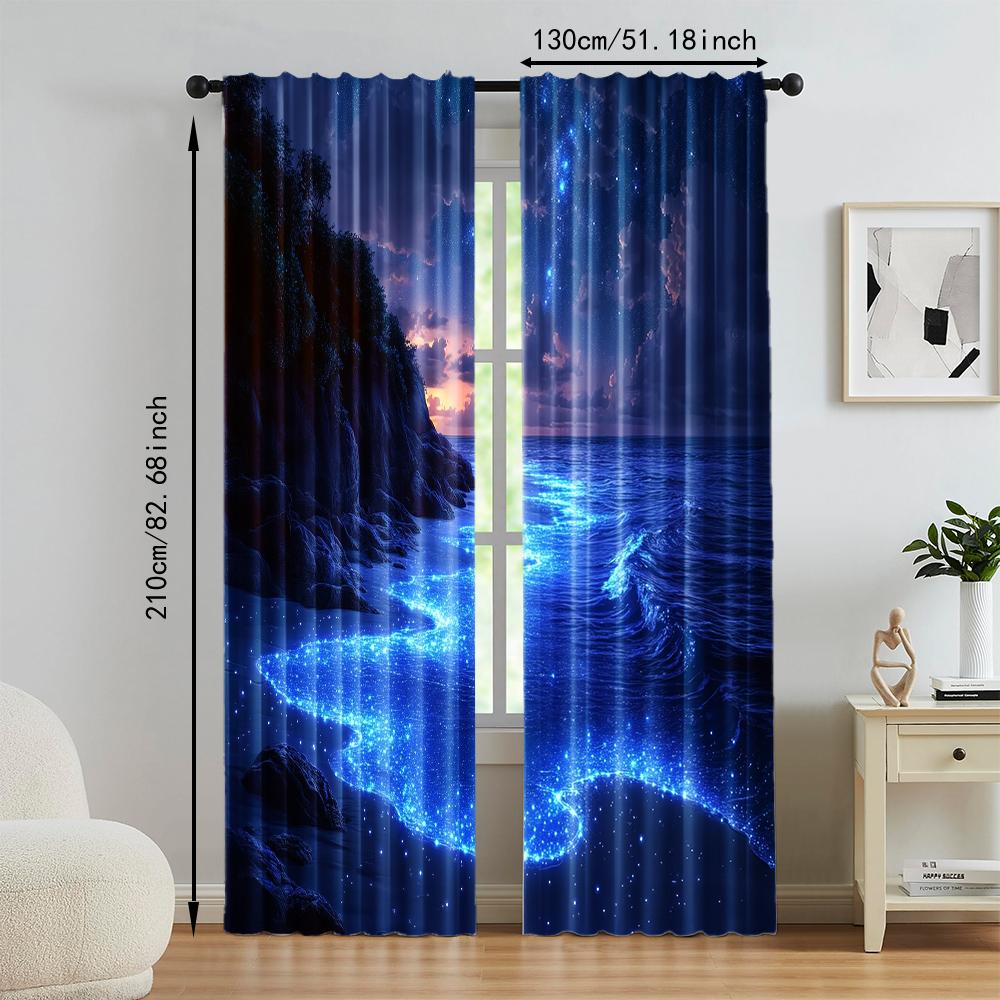 Set Of 2 Versatile Polyester Transparent Curtains Home Decoration Beach Night Scene Theme Use Bedrooms Living Rooms Curtain For Area Made