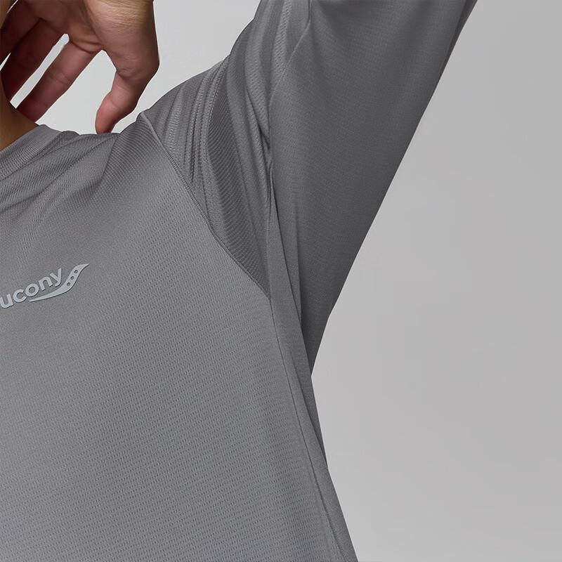 Saucony Solid Color Versatile Casual Running Training Soft Slim Fit Crew Neck Long Sleeve T-Shirt Men Tops Light-Gray SC2240018B-MG31