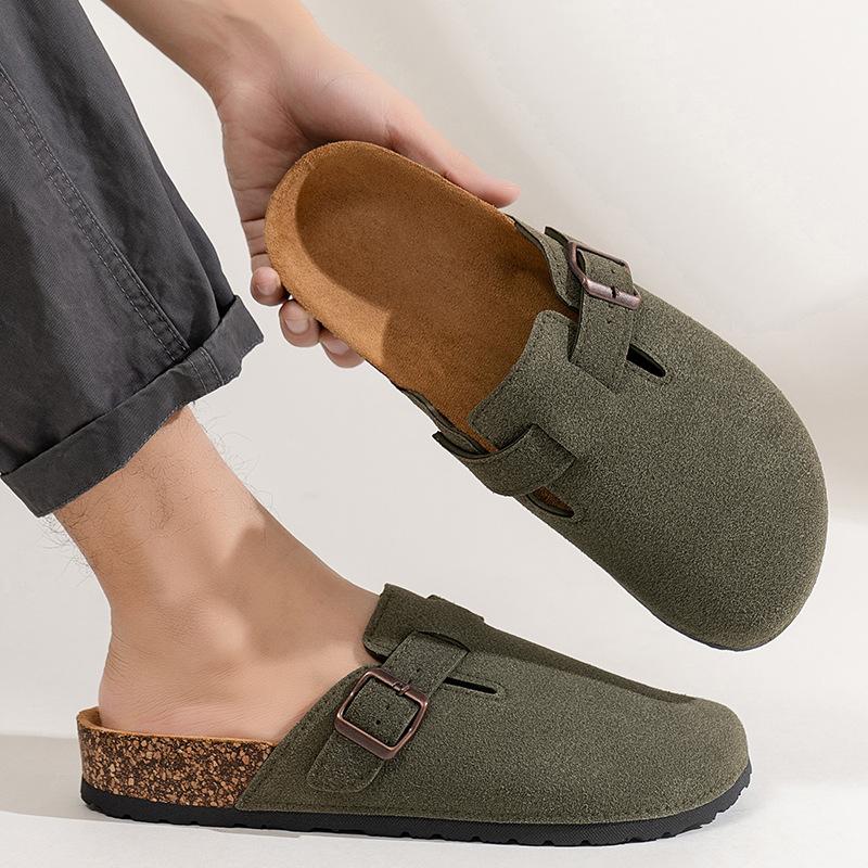 Half slippers 2026 fashionable European and American style  worn outside with toe caps  thick soled men's Birken shoes