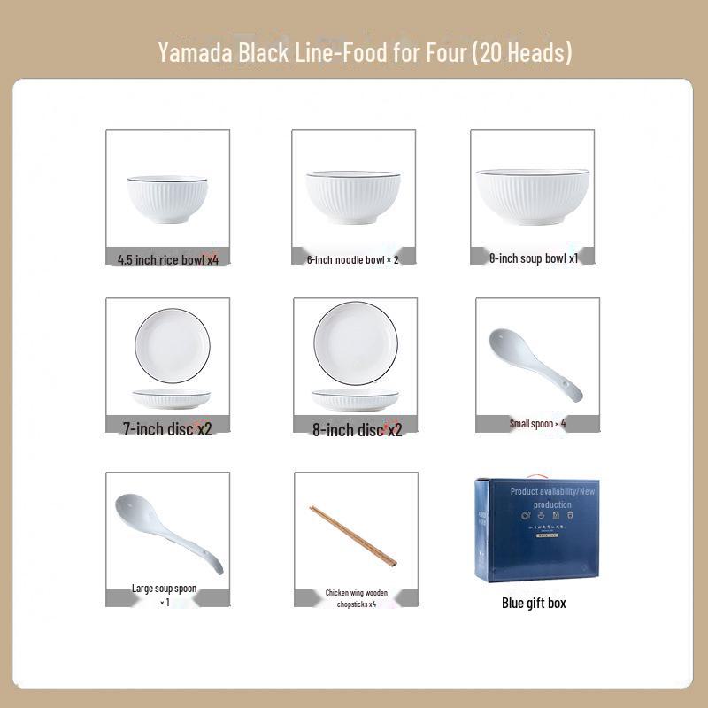 Nordisk keramisk servisesett: Boller og tallerkener kombinasjon for suppe og nudler - Perfekt innflytningsgave.