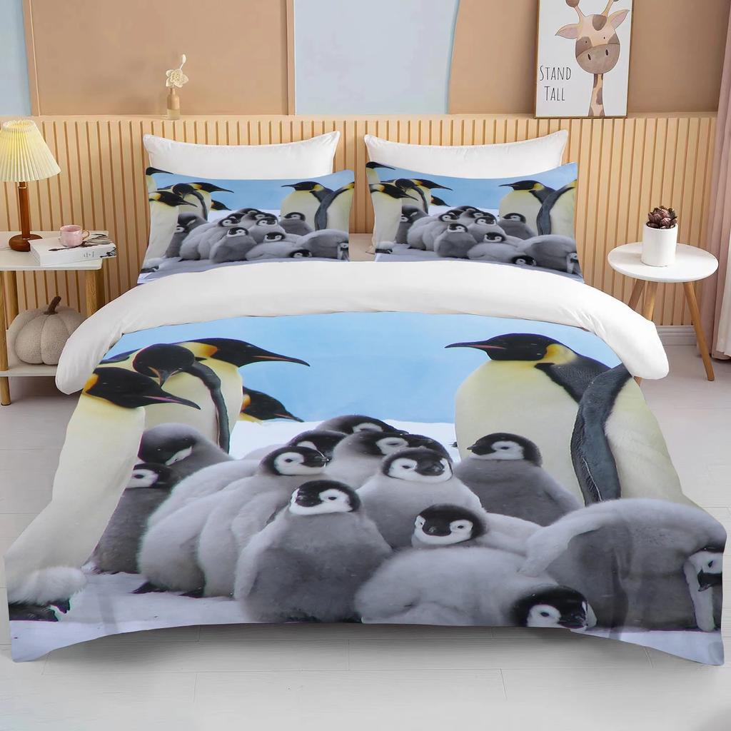 Niedliche Pinguin Bettwäsche 3-teiliges Set King Size Doppelbett Bettwäscheset Mikrofaser oder Polyester Bettbezugset Kinderzimmer Bettset