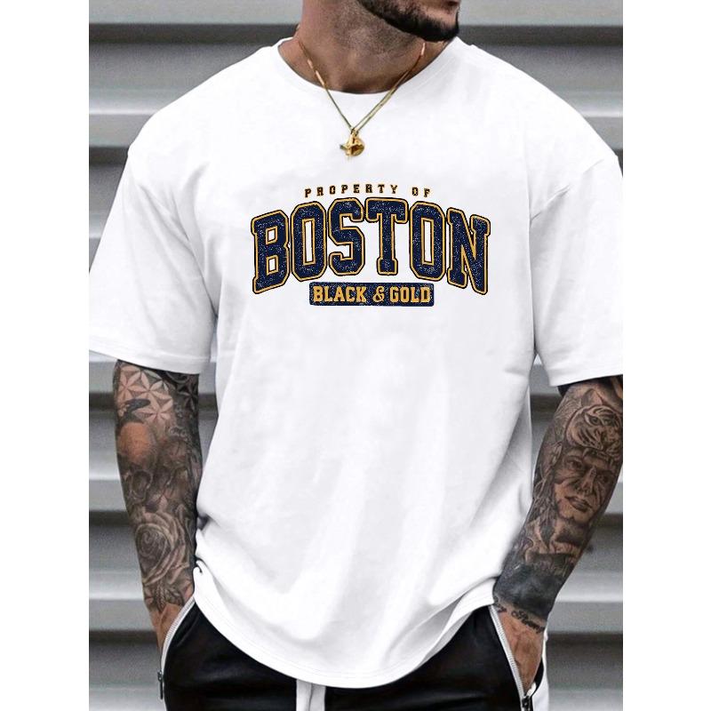 European Size A New Stylish And Personalized Boston Letter Print Casual And Comfortable Sports T-Shirt, Perfect for a Cool And Fashionable Summer