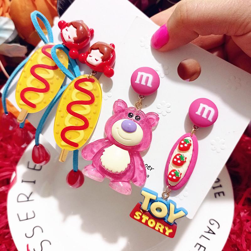 925 Silver Strawberry Bear Jelly Resin Cartoon Earrings for Women