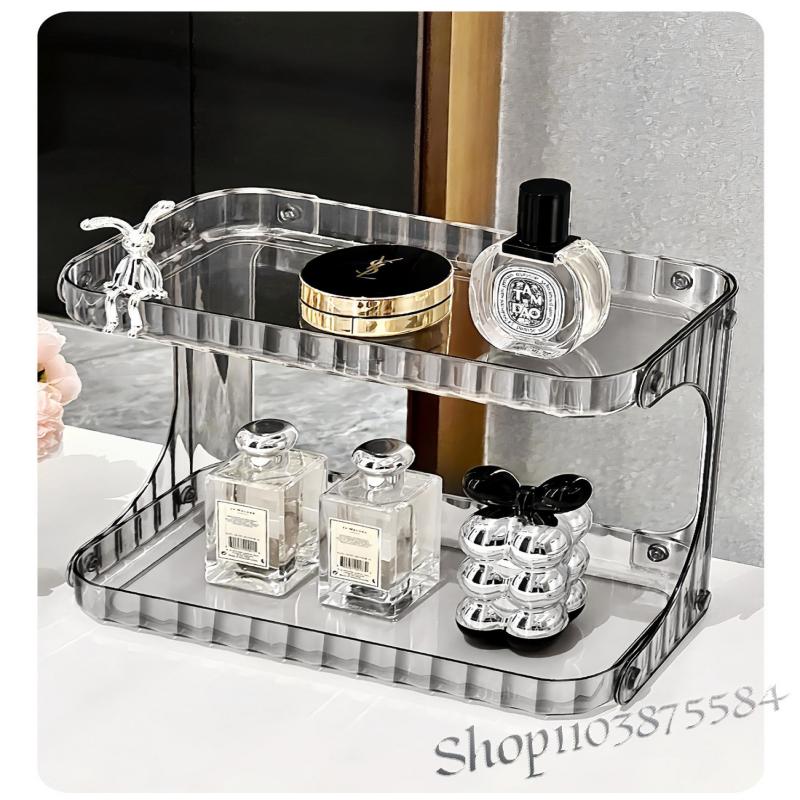 Light Luxury Double Dresser Organizer Transparent Perfume Rack Bathroom Skin Care Makeup Organizer Vanity Shelf