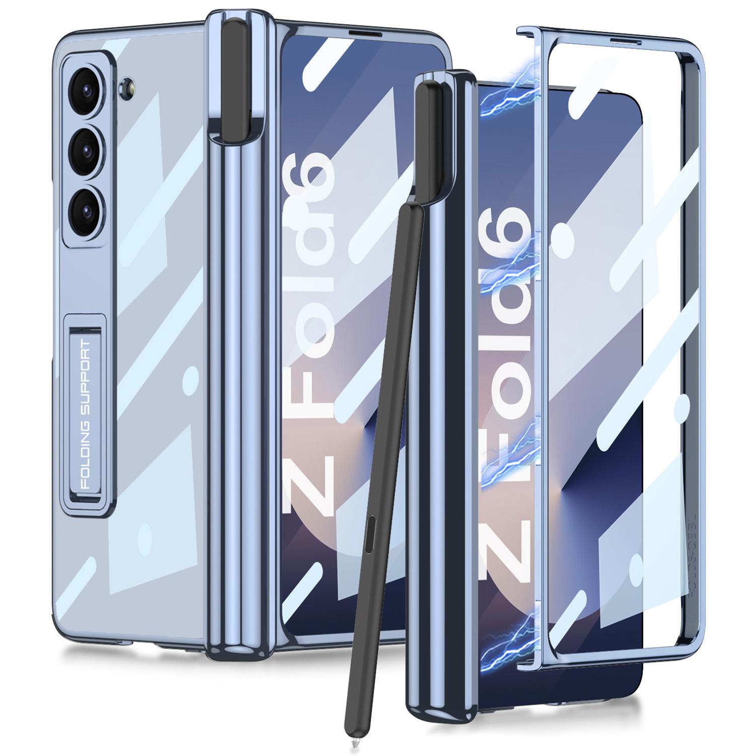 

GKK For Samsung Galaxy Z Fold6 5G Case Pencil Slot Kickstand PC Phone Cover with Screen Film Blue
