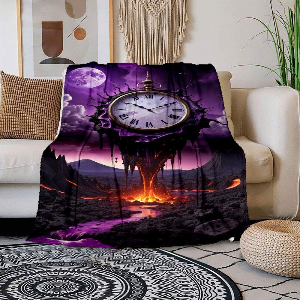 Mystical Time Travel Clock: Surreal Fantasy Decor Blanket Flannel Throw Blanket for Sofa, Bed, Travel, Camping, Office 100x150cm