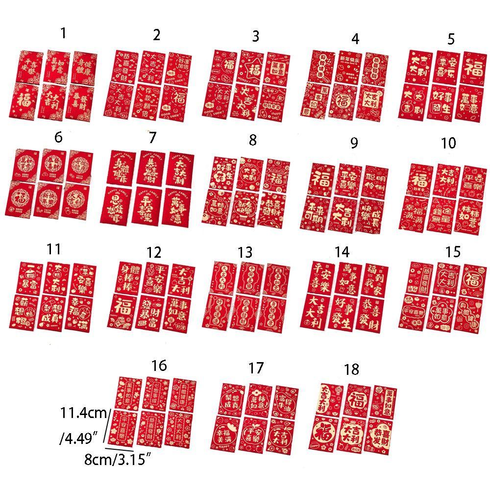 6Pcs Cute Lucky Red Pocket Cartooon New Year Red Packet Red Envelope Bag  Blessing Gift