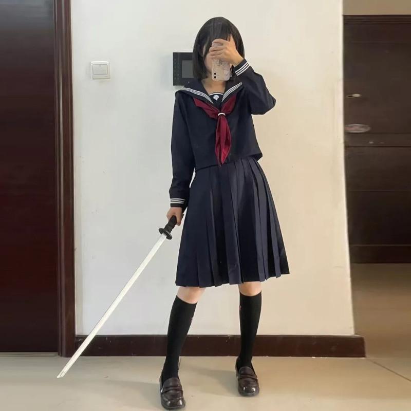 Hinako Shimizu Cosplay Costume Wig Mask Blood Red Navy Blue Silent School Uniform Game Roleplay Halloween Outfits Party JK Dress