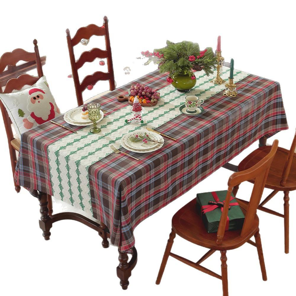 Christmas Splicing Tablecloth Art Retro Green Plaid American Table Cloth Christmas Plaid Tablecloth