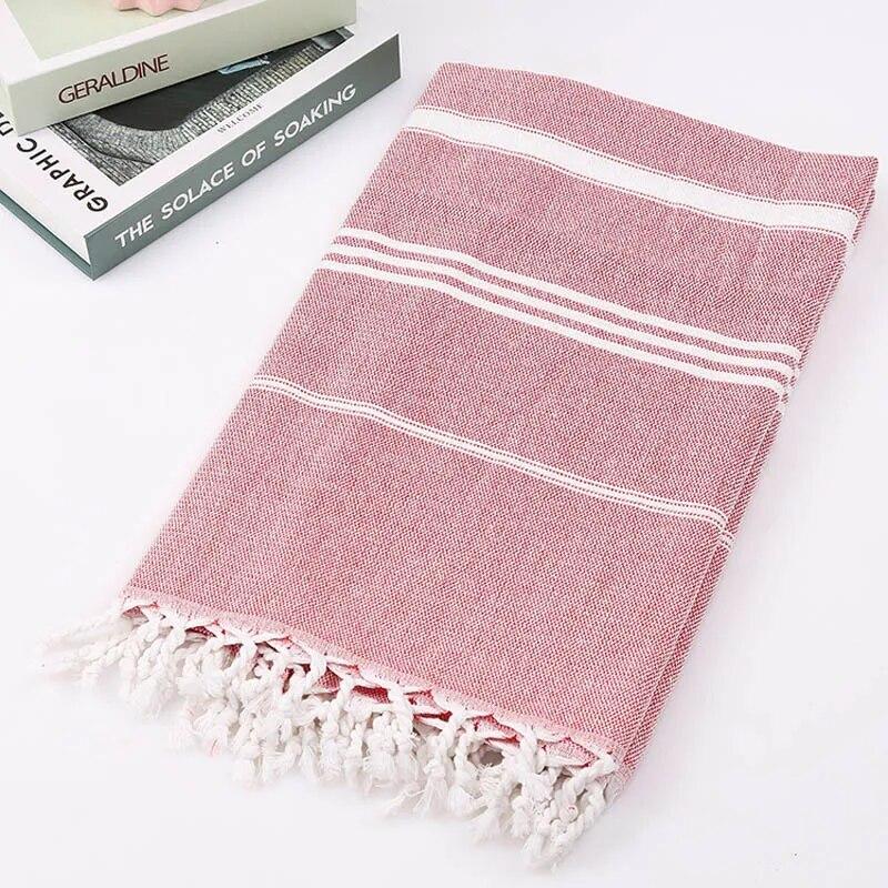 Striped Cotton Sports Bath Towel with Tassels, Travel To Gym, Camping, Sauna, Beach, Swimming Pool Blanket, Absorbent Beach Towel