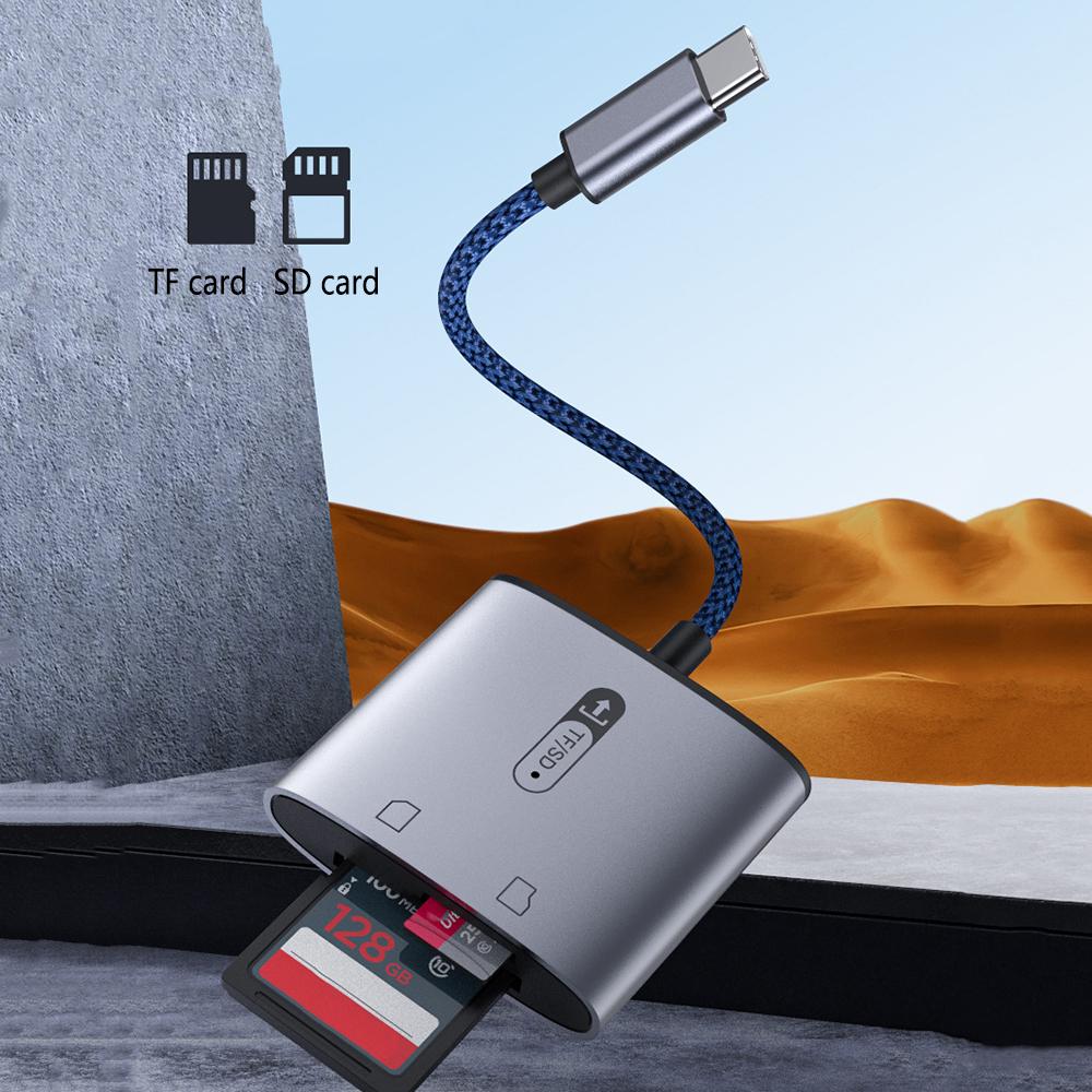 1x Aluminum Type C 2-in-1 Card Reader for SD & TF High Speed Data Transfer Rate