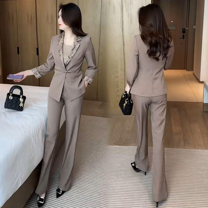 

Модный новый китайский костюм женский осень 2025 новое поступление темпераментный с завышенной талией приталенный комбинезон брюки на подтяжках костюм-тройка Khaki [three-piece]] M [42.50 kg-52.50 kg]]