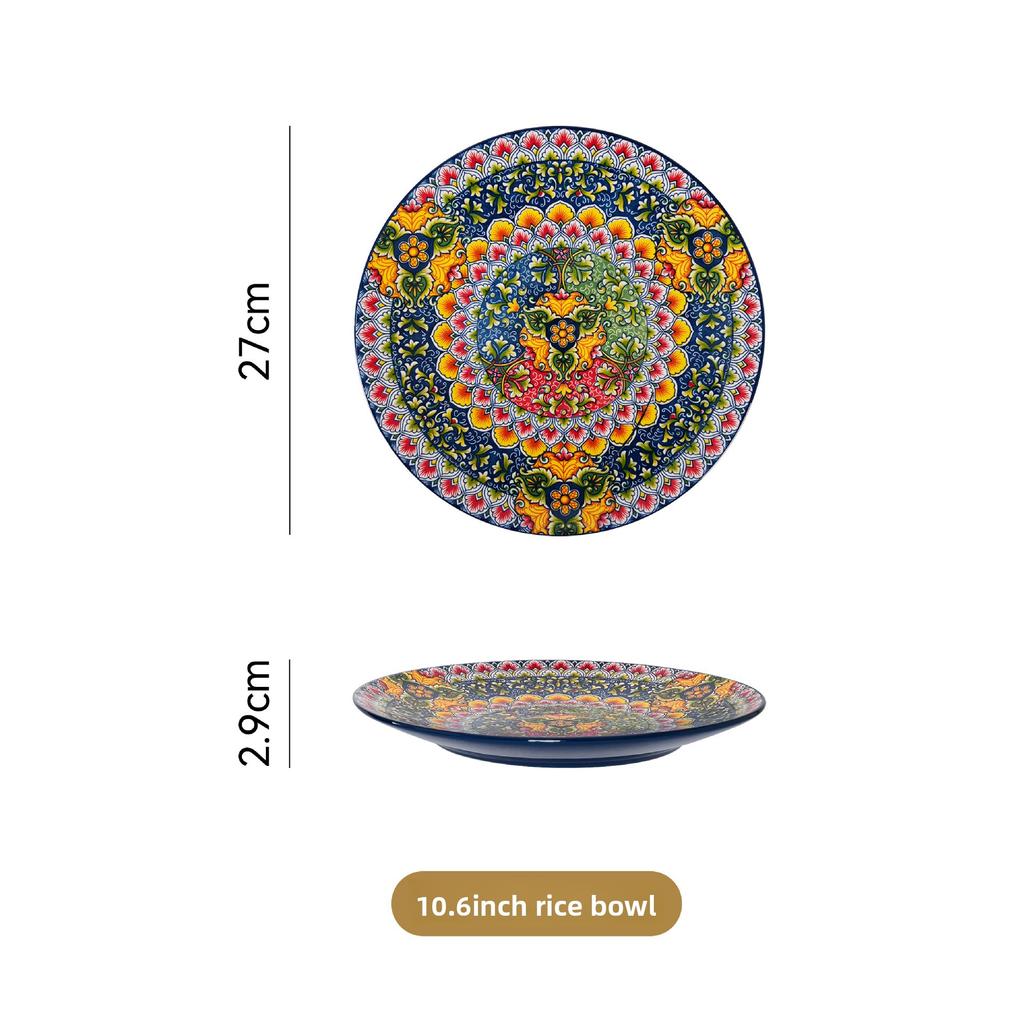 Bohemian Retro Dinnerware Set Salad Bowl Cutlery Ethnic Style Tableware for Home