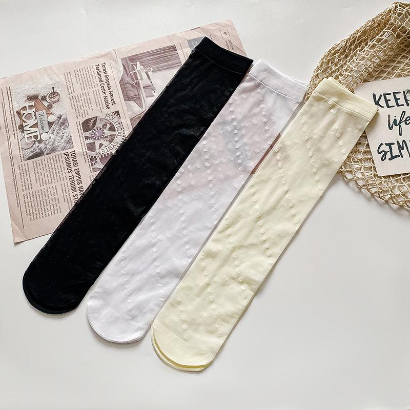 JK Sexy Calze Lunghe Nere a Pois Rete Ultra-sottile Rete Alta Ginocchio Donna Estate Sottili Trasparenti Calze Lolita