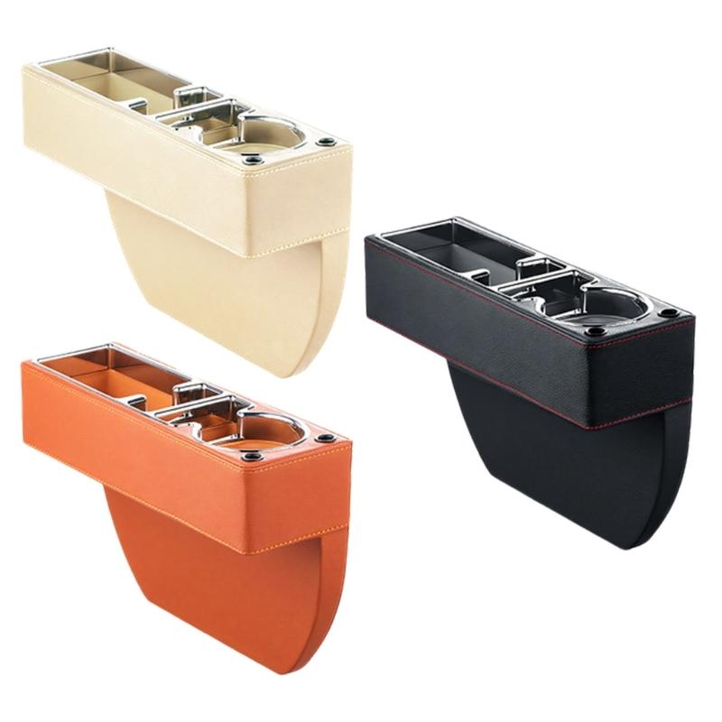 Universal Leather Car Interior Storage Solution For Adjacent Seat Includes Drink Support And Phone Pocket Works With Many Vehicles 30cm X 10cm X 6cm