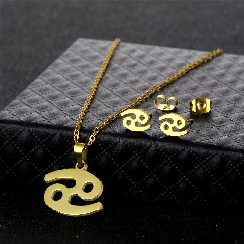 European and American Amazon Accessories Women's Zodiac Necklace Stud Earrings Set Constellation Pendant Short Necklace with Card