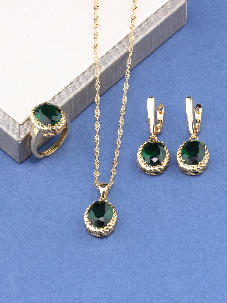 Romantic Wedding Fashion Women Accessories Necklace And Earrings Ring Colorful Zircon Sets  Gold Plated Jewelry For You Gift