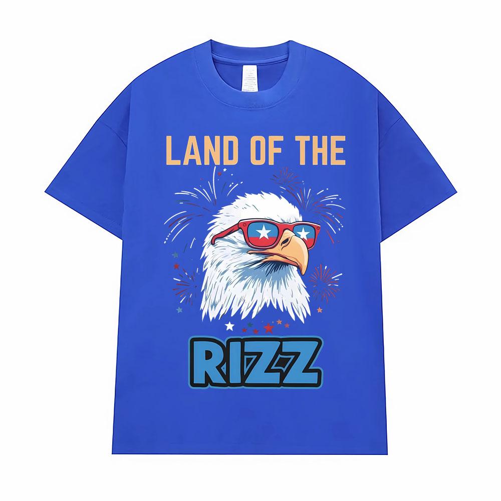 Vintage Land of The Rizz T Shirt Funny Patriotic Bald Eagle Sunglasses Oversized T-Shirt for Men Women Harajuku Fashion T Shirts