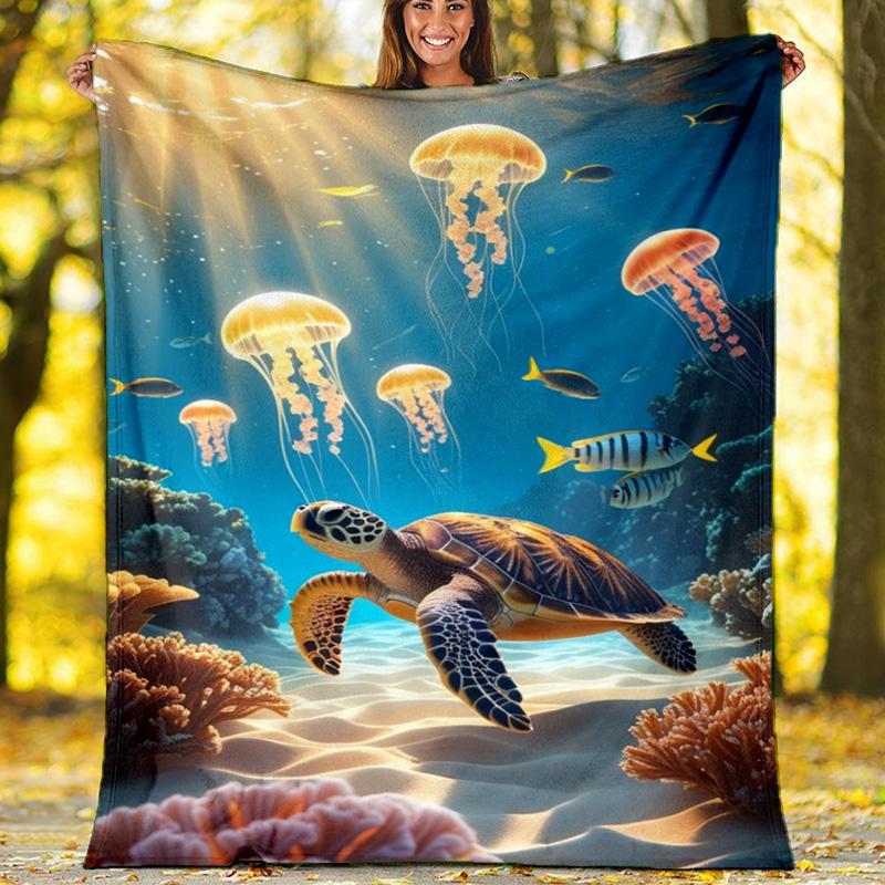 

Colorful Jellyfish Coral Fleece Blanket, Ocean Throw 80cm x 120cm