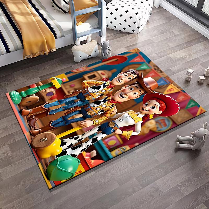 Flannel Rug Toy Story Woody and Jessie Western Group in Colorful Playroom Movie Art Decor