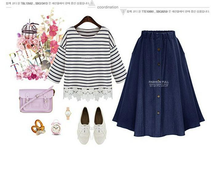 European & American Plus Size Women's Elastic Waist A-Line Denim Skirt