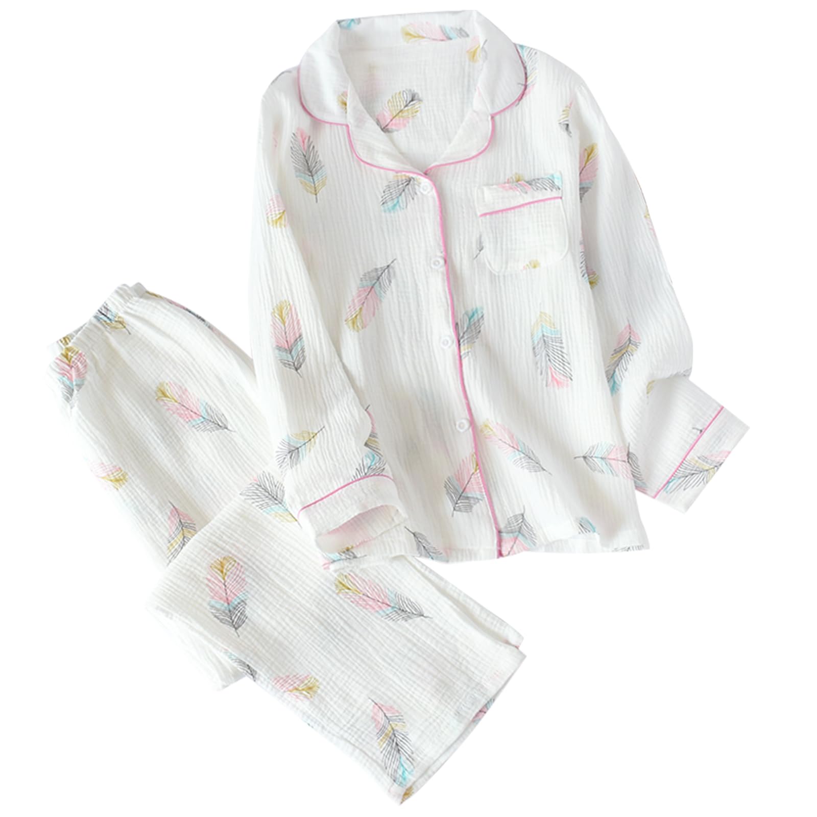 

Saeda Хлопковый Свободный Комплект Домашней Одежды с Длинными Рукавами, Легкий в Движении, для и Зимы, Женская Пижама из 100% Хлопка, с Открытой Передней Частью, Приятная к Коже, Двухслойная белый