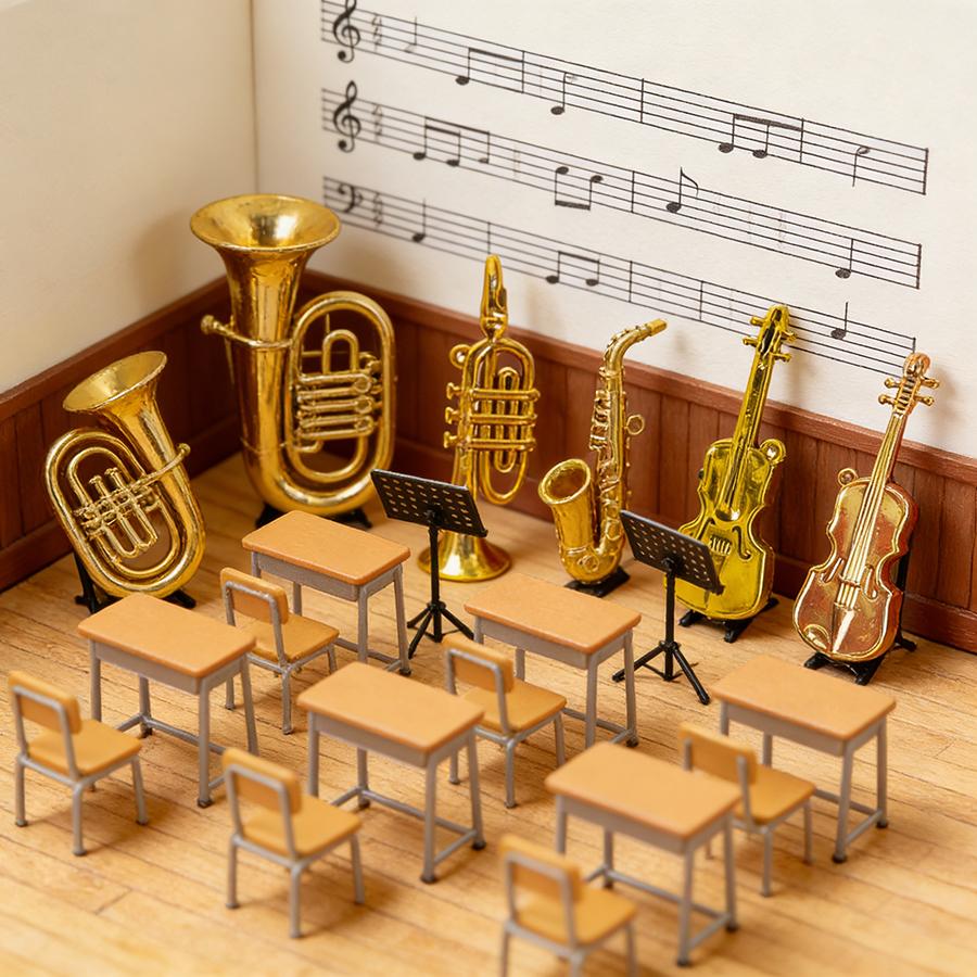 9/18pcs Mini Golden Musical Instrument Ornaments 2-7cm Miniature Guitar Violin Horn Saxophone Dollhouse Decor Desktop Display