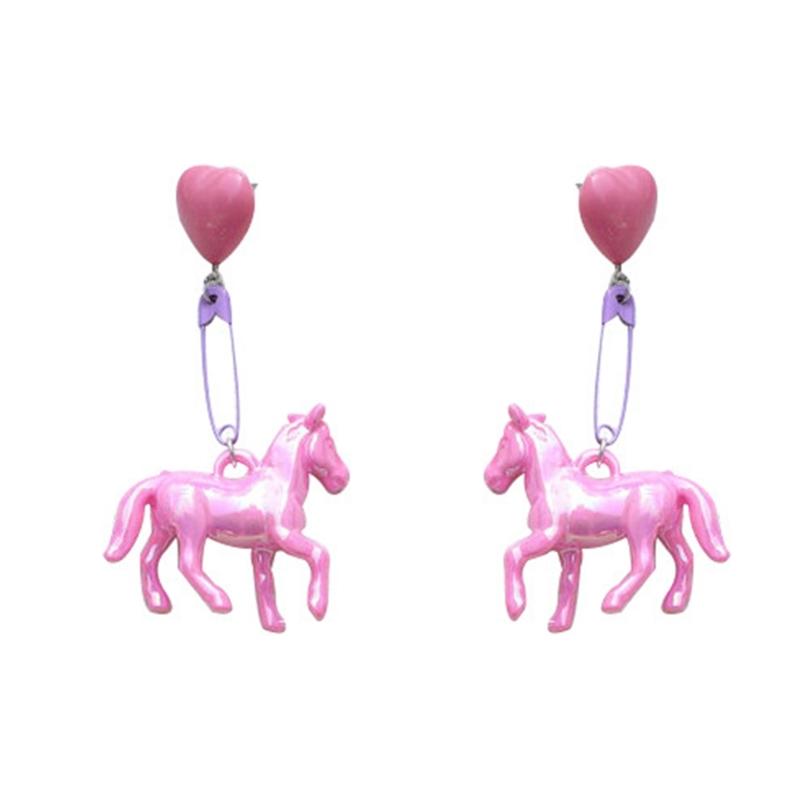 Charm Horse Heart Earrings Long Dangle Earrings Resin Texture Sweet Style Earrings for a Distinctive Fashion Statement